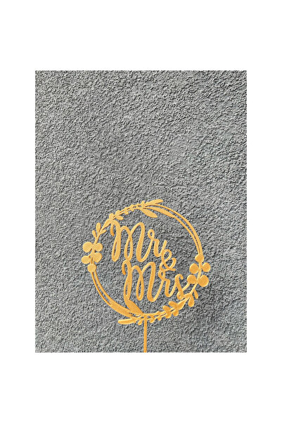 OEM Decoratiune topper tort "Mr and Mrs" rotund, Auriu 13 cm