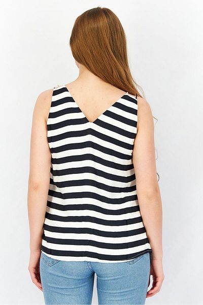 Esprit Women V Neck Sleeveless Striped Tops, Black