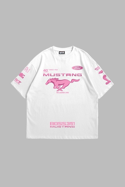Tarzsokak Mstng Racing Printed Oversize Unisex Alb