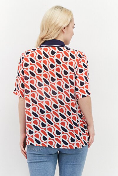 Pepe Jeans Women Spread Collar Short Sleeves Allover Print Blouse, Red Combo