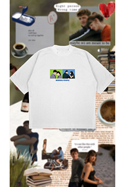 Tarzsokak Normal People Printed Oversize Unisex Βαμβακερό παχύ ύφασμα που ανα...