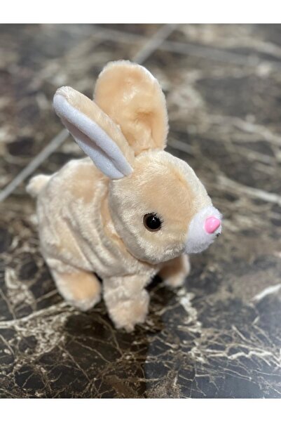 Genel Markalar Newayer Elektronik Pilli Sesli Zıplayan Hareketli Havuçlu Krem Rengi Peluş Tavşan 18x17 Cm