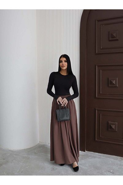 Hatun Atila Пола с джобове и еластична талия от модал, 8821 кафява