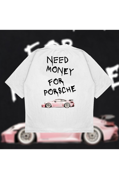 Tarzsokak Need Money For Porsche Oversize Unisex Pamuklu Nefes Alan Kalın Kum...