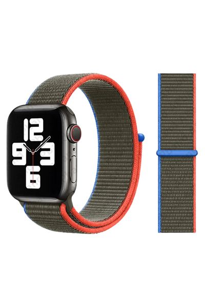 REDz Accessories Curea sport, compatibilă cu Apple Watch, nailon, Hedgehog, kaki/roșu/albastru - 38/40/41 mm
