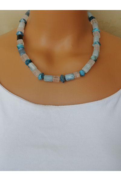 LemaStone Natural Stone Necklace ,Bracelet, Earring Set;Aaquality Amozonite,Apatite and Crystal Quartz