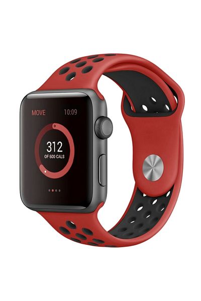 REDz Accessories Curea sport perforată pentru Apple Watch, silicon, roșu-negru - 44/45/46/49 mm, mare