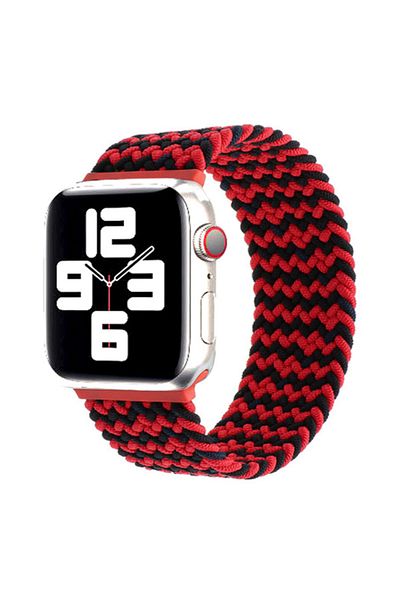 REDz Accessories Curea Solo Loop, compatibilă cu Apple Watch, elastică, roșie/neagră - 44/45/46/49 mm, mărime mare