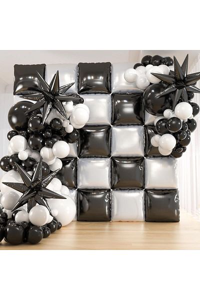 Party and Story 4pcs Black Square Foil Balloon Backdrop 37cm*37cm