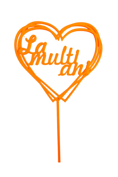 OEM Topper tort, "LA MULTI ANI", zi de nastere 17 x 10 cm portocaliu