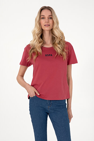 U.S. Polo Assn. Дамска тениска с велосипедна яка и вишневи детайли 50305824-VR223