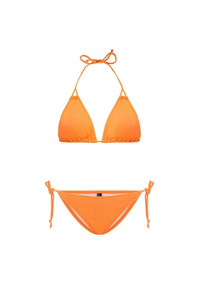 AQUAVİVA Women's Neon Orange Stella Halterneck Drawstring Triangle Bikini Set