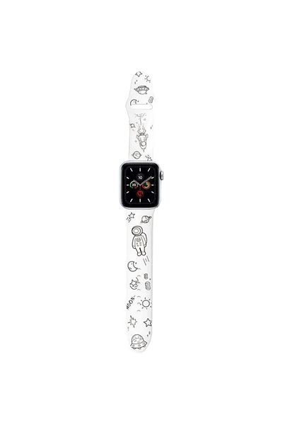 REDz Accessories Curea de astronaut, pentru Apple Watch, imprimeu animat, reglabilă, silicon, albă - 38/40/41 mm