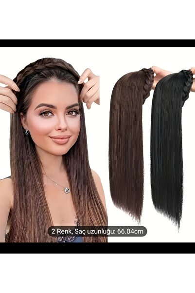 Handmade Tacli pratik peruk tak çık ısıya dayanıklı postiş takma saç kahverengi