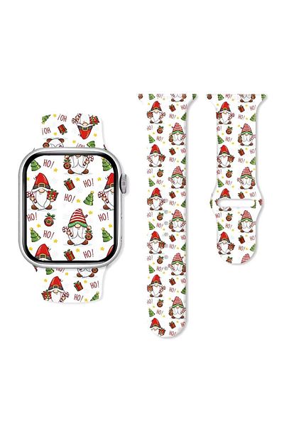 REDz Accessories Curea Gnomes, Sport, Compatibilă cu Apple Watch, Design de Crăciun, Silicon, Alb - 44/45/46/49 mm