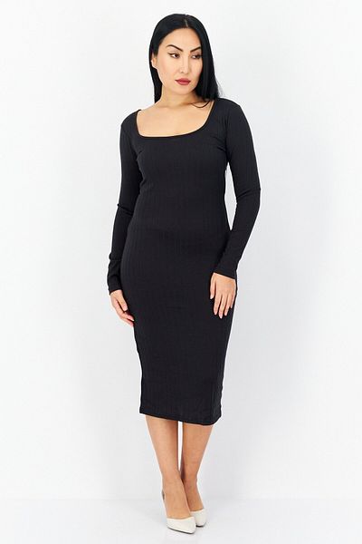 Brave Soul Women Textured Midi Dress, Dark Grey