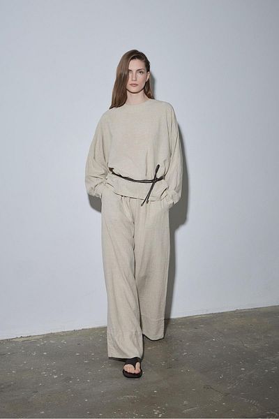 Suud Collection Natural Cool Palazzo Linen Trousers