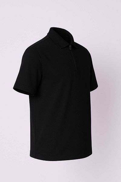 trender Lycra Single Jersey Half Zipper Black Men's Polo Neck T-Shirt 2972