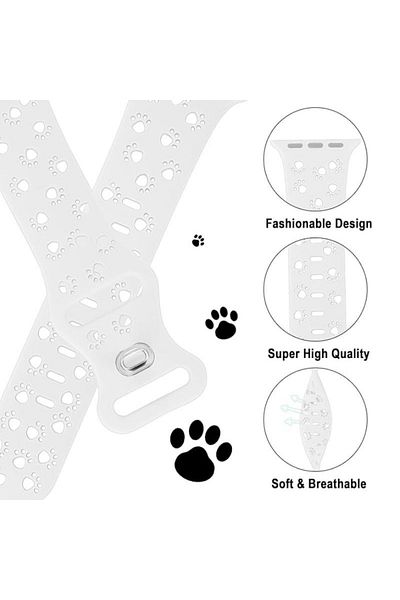 REDz Accessories Curea sport Puppy Paws, pentru Apple Watch, design Puppy Paws, silicon, albă - 38/40/41 mm