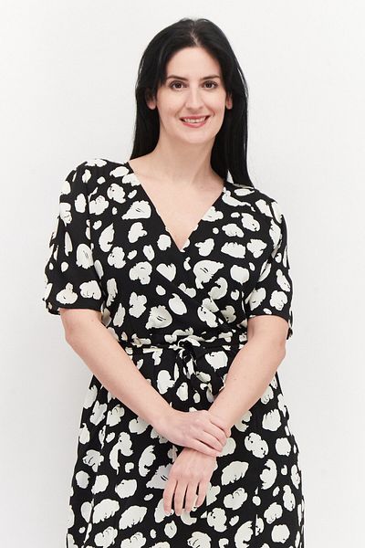 French Connection Women All Over Print Midi Casual Dress, Black