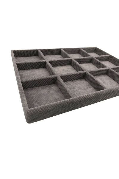 MeGass Dekor Domestic Production Linen Fabric Smoke Color 34 Cm / 24 Cm 12 Compartment Drawer Inside Jewelry Stand