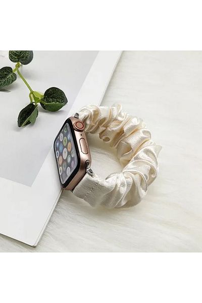REDz Accessories Brățară Scrunchie, Elastic, Compatibil cu Apple Watch, Modă, Textil, Alb - 44/45/46/49 mm