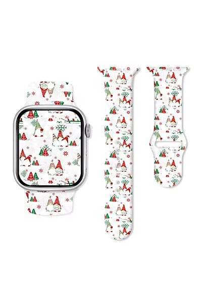 REDz Accessories Curea Gnomi, Sport, Compatibilă cu Apple Watch, Design de Crăciun, Silicon, Alb - 44/45/46/49 mm