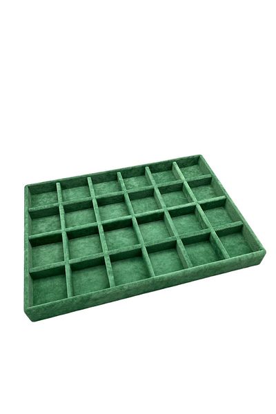 MeGass Dekor Domestic Production Suede Fabric Green Color 34 Cm / 24 Cm 24 Compartment Inside Drawer Jewelry Stand