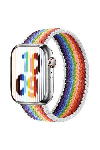 REDz Accessories Curea Solo Loop, compatibilă cu Apple Watch, elastică, curcubeu/alb - 44/45/46/49 mm, mică