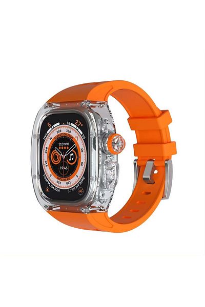 REDz Accessories Hybrid Strap With Shockproof Case, Apple Watch Ultra 49mm, Adjustable, Silicone, Orange/transparent