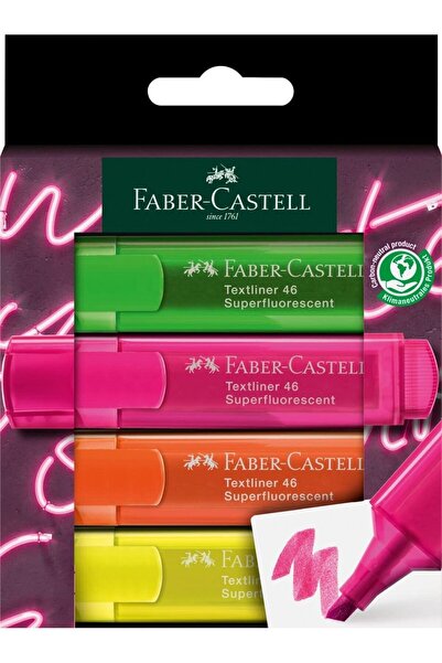Faber Castell Textliner 46 Şeffaf Gövde GenZ 4'lü Fosforlu Kalem Seti, Su Baz...