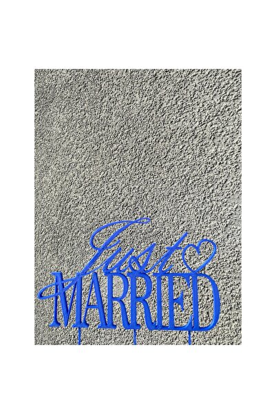 OEM Decoratiune topper tort "JUST MARRIED", albastru 15 x 16 cm