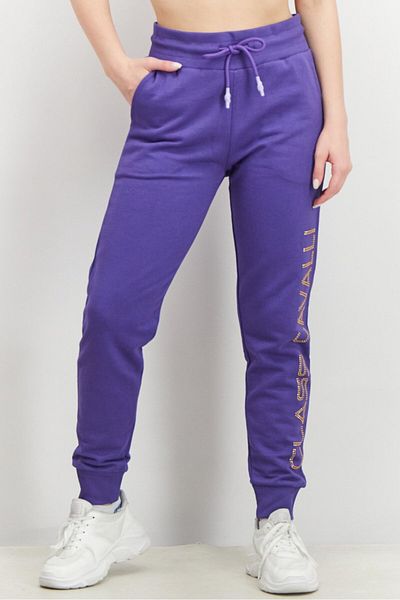 Cavalli Class Women Regular Fit Drawstring Studded Print Pants, Violet