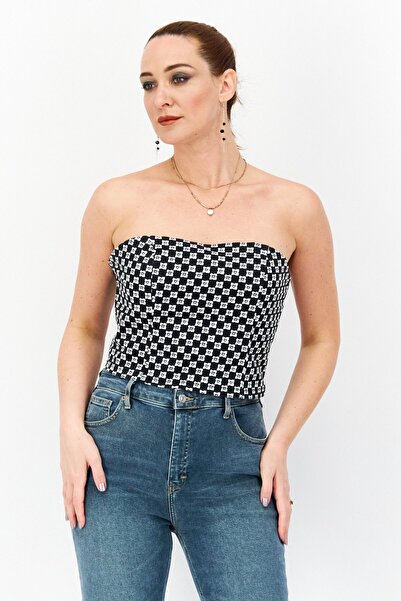 RVCA بلوزة نسائية بدون حمالات مطبوعة بالكامل، باللون الأبيض