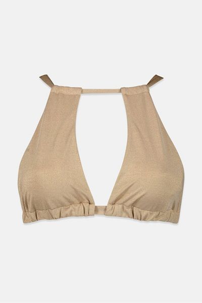 Miss Selfridge Women Non Padded Halter Neck Solid Bikini Top, Heather Gold
