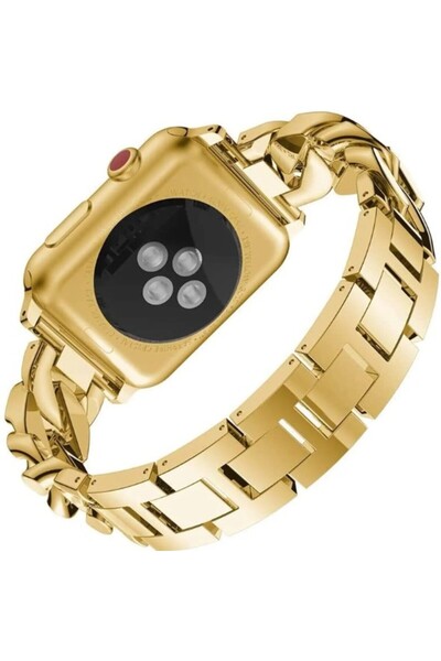 REDz Accessories Λουράκι για Apple Watch Look, Ανοξείδωτο Ατσάλι, Αλυσίδα/Κρίκοι με Κρύσταλλα, Χρυσό - 44/45/46/49 mm