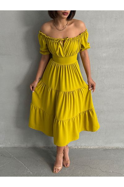 BEJNA فستان نسائي مرن بياقة مجمعة