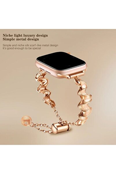 REDz Accessories Λουράκι Serenity για Apple Watch, Ρυθμιζόμενο Κυματιστό Σχέδιο, Μεταλλικό, Ροζ Χρυσό - 44/45/46/49 mm