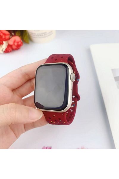 REDz Accessories Perforated Strap with Colorful Drops, Sport, For Apple Watch, Silicone, Burgundy - 44/45/46/49 mm