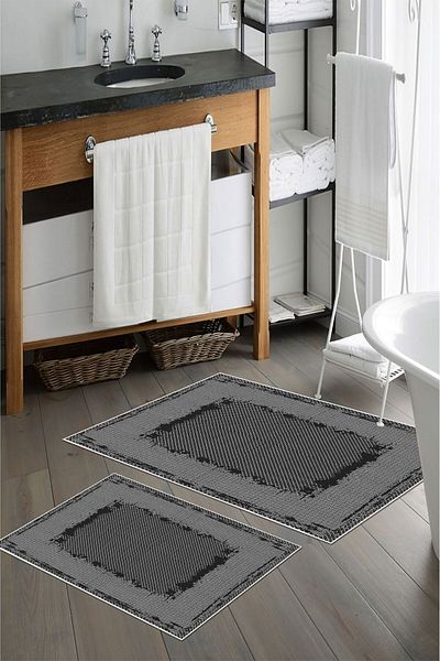 nova century Covoraș de baie lavabil din 2 piese cu bază anti-alunecare - Nova Bath Patterned 60*100 Cm - 50*60 Cm