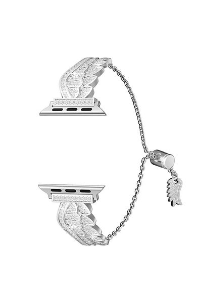 REDz Accessories Curea de lux pentru Apple Watch, model cu aripi, oțel inoxidabil, argintiu - 44/45/46/49 mm
