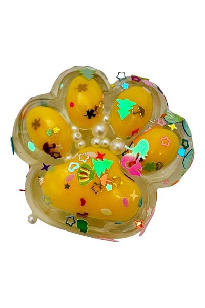 OEM Antistress Toy, Slow Rebound, Cat Paw Pattern, 100g, 8 x 7 cm, Transparent-Yellow
