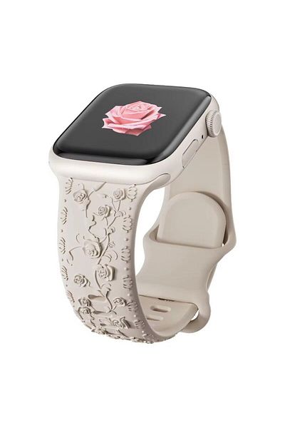 REDz Accessories Curea cu trandafiri, silicon gravat, pentru Apple Watch, detalii florale, reglabilă, culoare stea - 38/40/41 mm