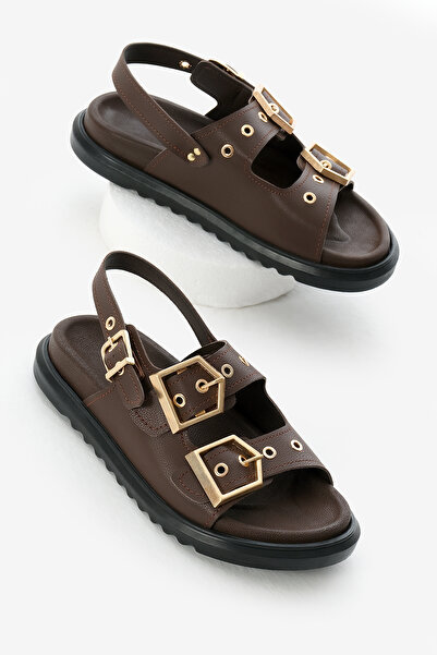 Tonny Black Women's Brown Poly Sole Double Strap Buckle Sandals