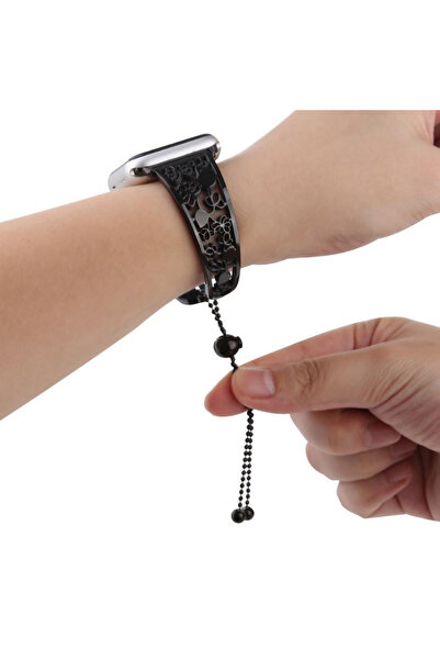 REDz Accessories Λουλουδάτο Κοίλο Λουράκι, Apple Watch, Σχέδιο Λουλουδιών, Ρυθμιζόμενο, Ανοξείδωτο Ατσάλι, Μαύρο - 44/45/46/49 mm