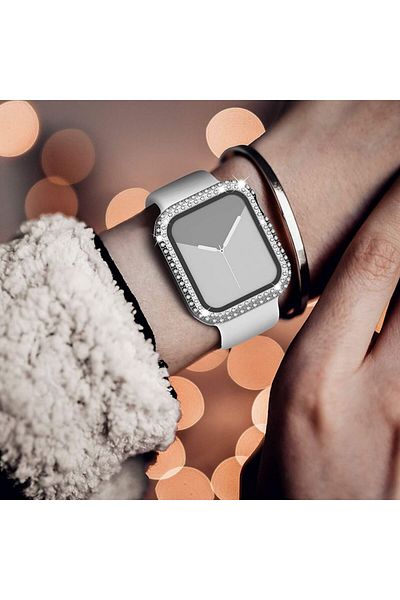 REDz Accessories Splendid Case For Apple Watch 4/5/6/7/8, Rhinestones, Silver - Apple Watch 7/8 45mm