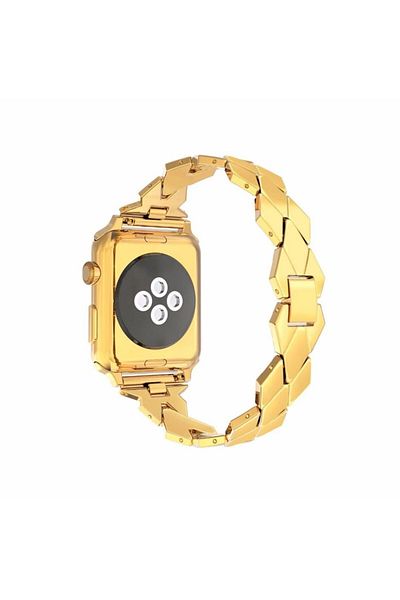 REDz Accessories Metal Strap For Apple Watch, Luxury Rhombus Model, Stainless Steel, Gold - 38/40/41 Mm