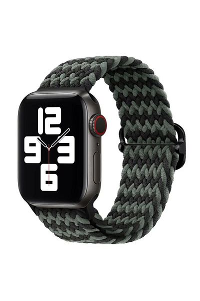 REDz Accessories Curea Solo Loop, elastică, Apple Watch, reglabilă, textilă, neagră/verde - 44/45/46/49 mm