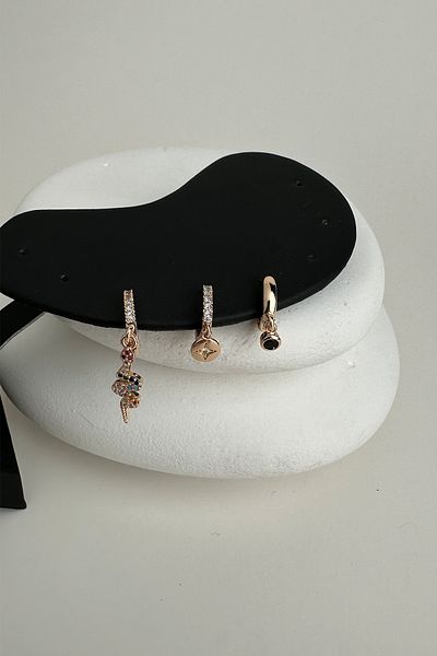 Modex Gold Color Snake Figured Triple Earrings Set