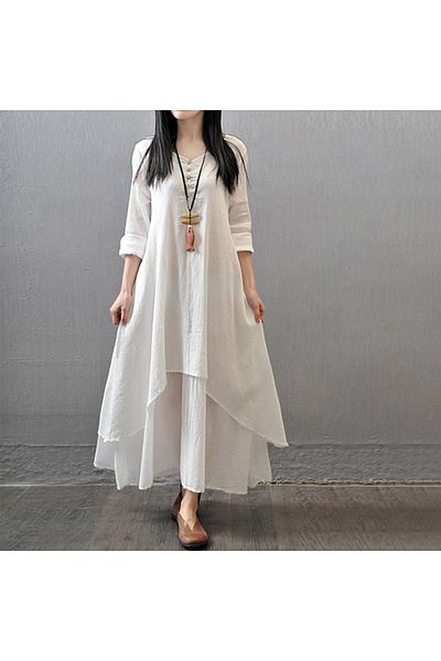1tarz Toridas Women's Casual Summer Dress - Two-Layer, Casual, Cream Color, Bt225krem2